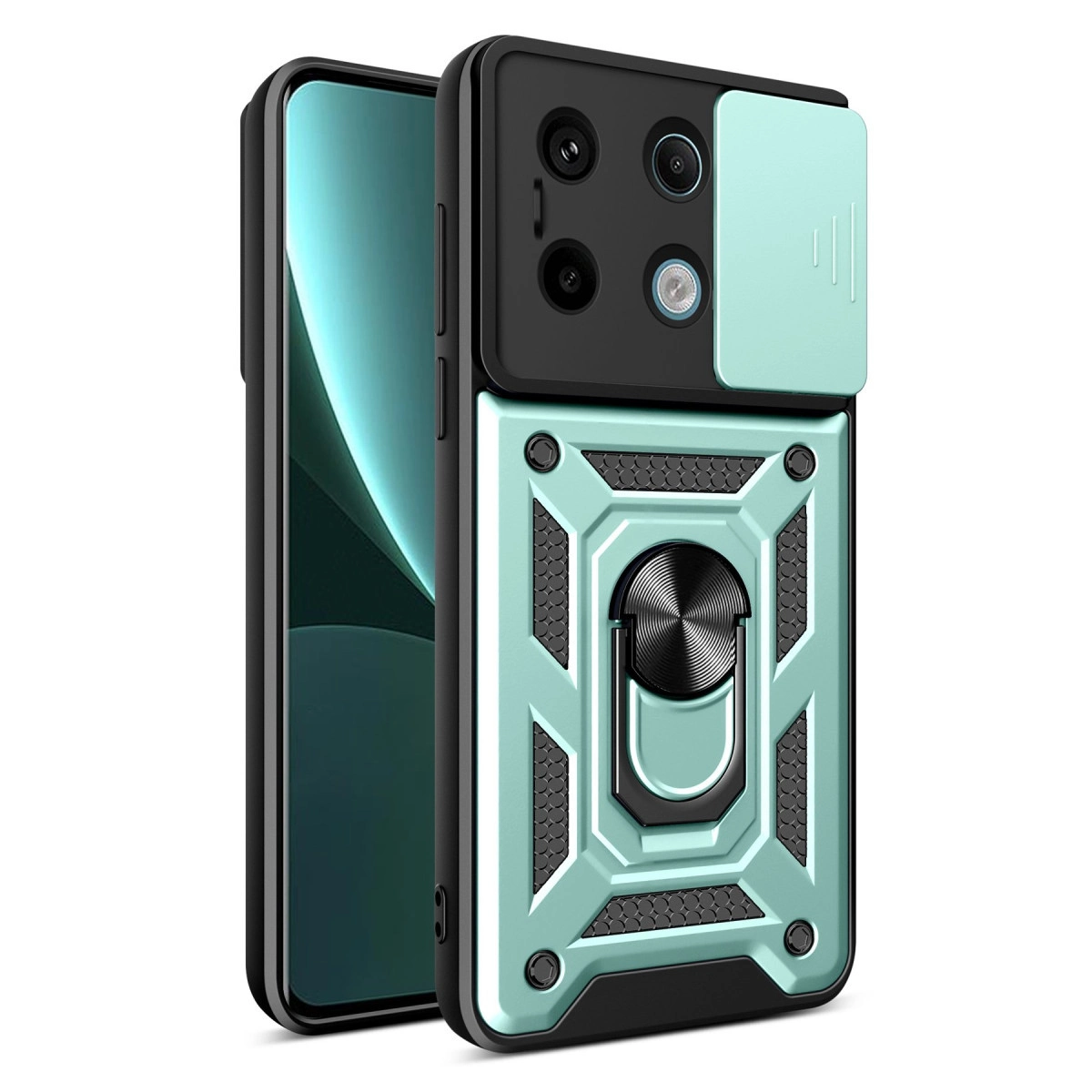 NEWFACE Xiaomi Poco X6 Pro Uyumlu Pars Lens Yüzüklü Silikon Telefon Kılıfı Yeşil