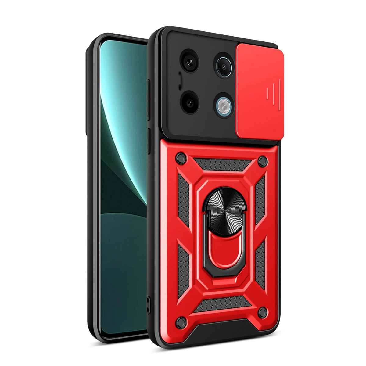 NEWFACE Xiaomi Poco X6 Pro Uyumlu Pars Lens Yüzüklü Silikon Telefon Kılıfı Kırmızı