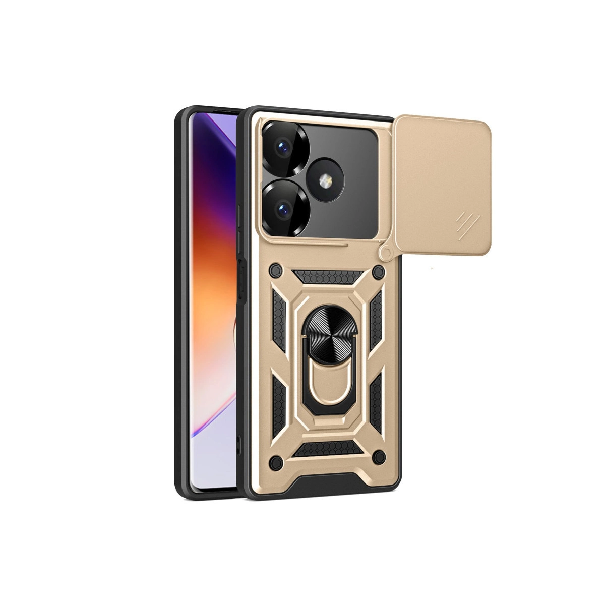 NEWFACE Xiaomi Redmi 13 4G Uyumlu Pars Lens Yüzüklü Silikon Telefon Kılıfı Altın