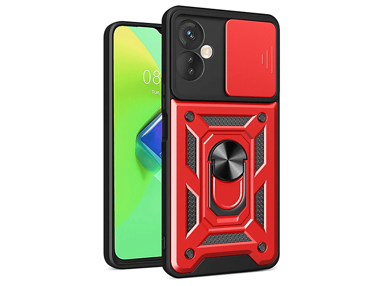 NEWFACE İnfinix Hot 30 4G Uyumlu Pars Lens Yüzüklü Silikon Telefon Kılıfı Kırmızı