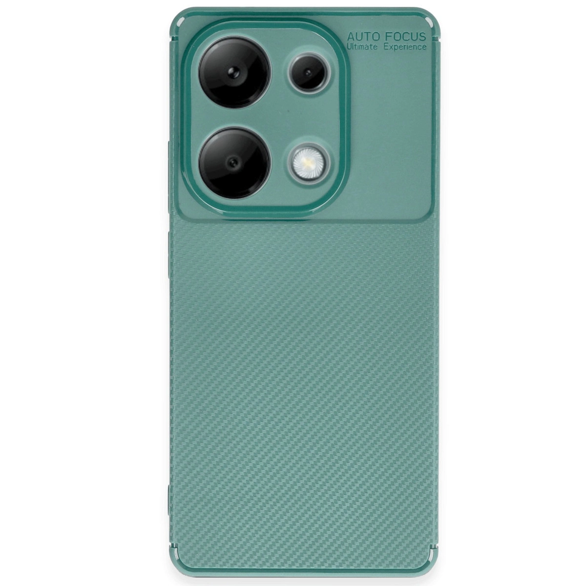 Kamera kesimli ve karbon desenli yeşil telefon kılıfı.