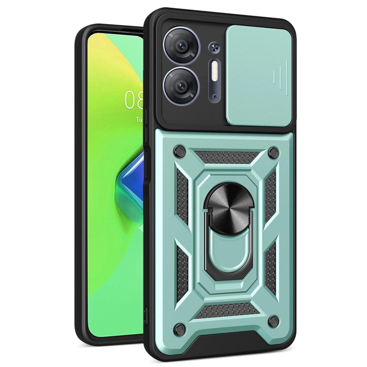 NEWFACE İnfinix Hot 30 5G Uyumlu Pars Lens Yüzüklü Silikon Telefon Kılıfı Yeşil