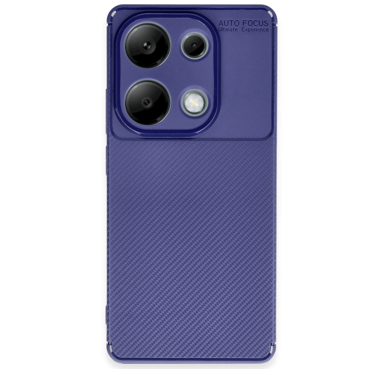 Üstte kamera lens grubu, altta dokulu mor telefon kılıfı.