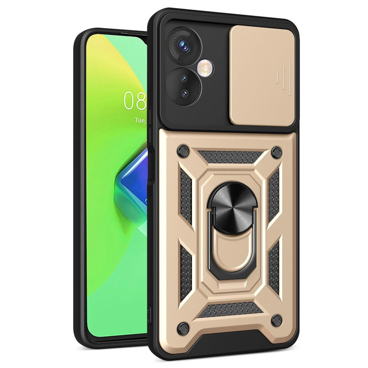 NEWFACE İnfinix Hot 30 4G Uyumlu Pars Lens Yüzüklü Silikon Telefon Kılıfı Altın