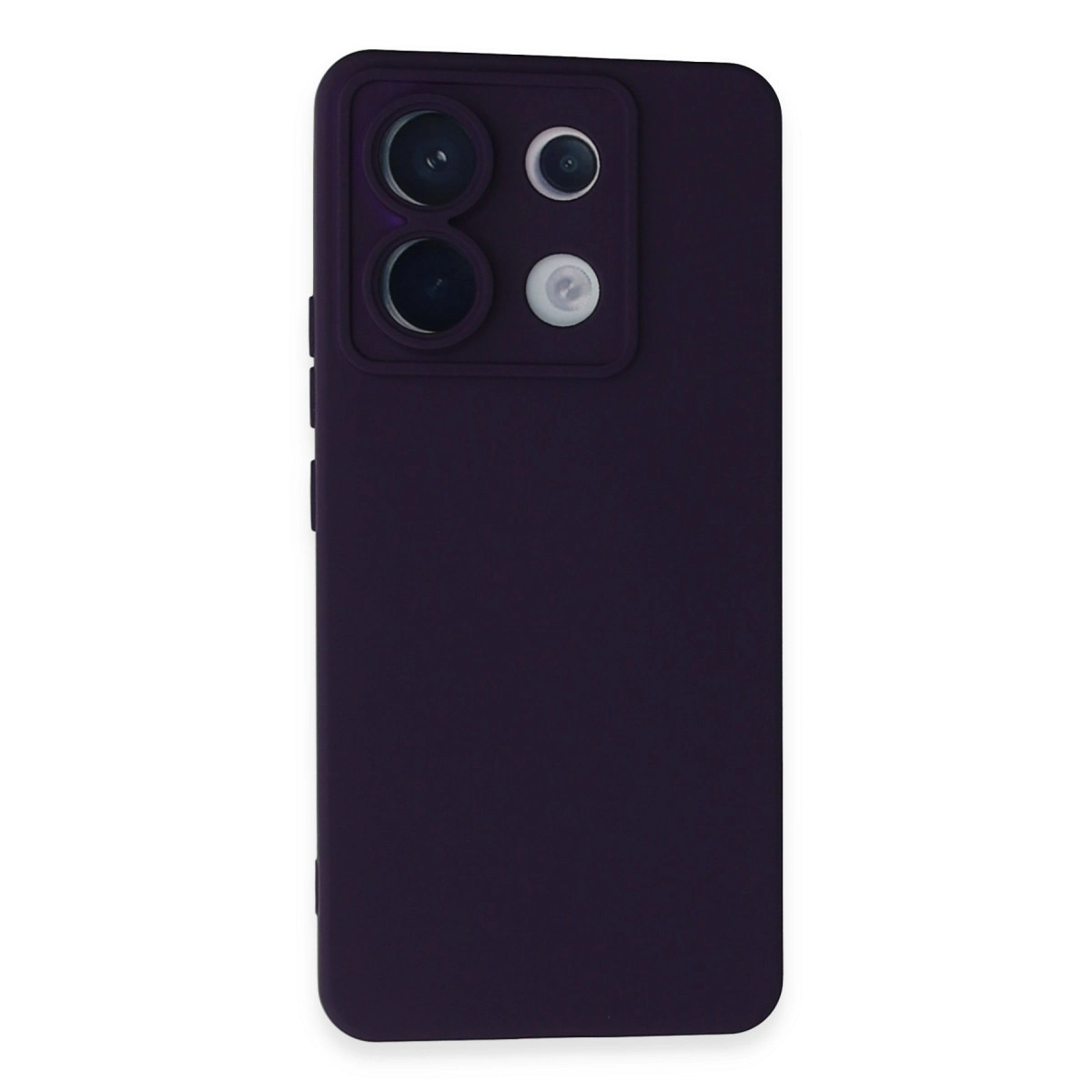 Kamera modülü ve flaşlı koyu mor telefon kılıfı.