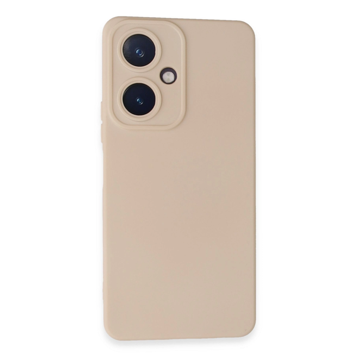 İki lens ve flaş içeren kamera modülüne sahip bej telefon kılıfı.