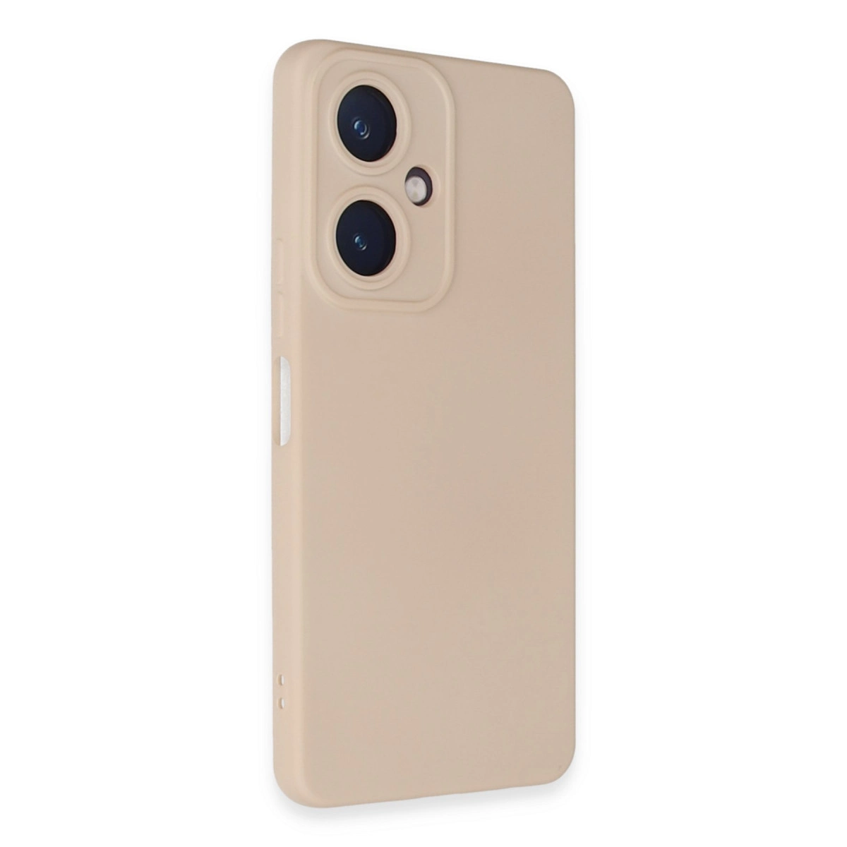 İki lensli kamera kesimli bej telefon kılıfı.
