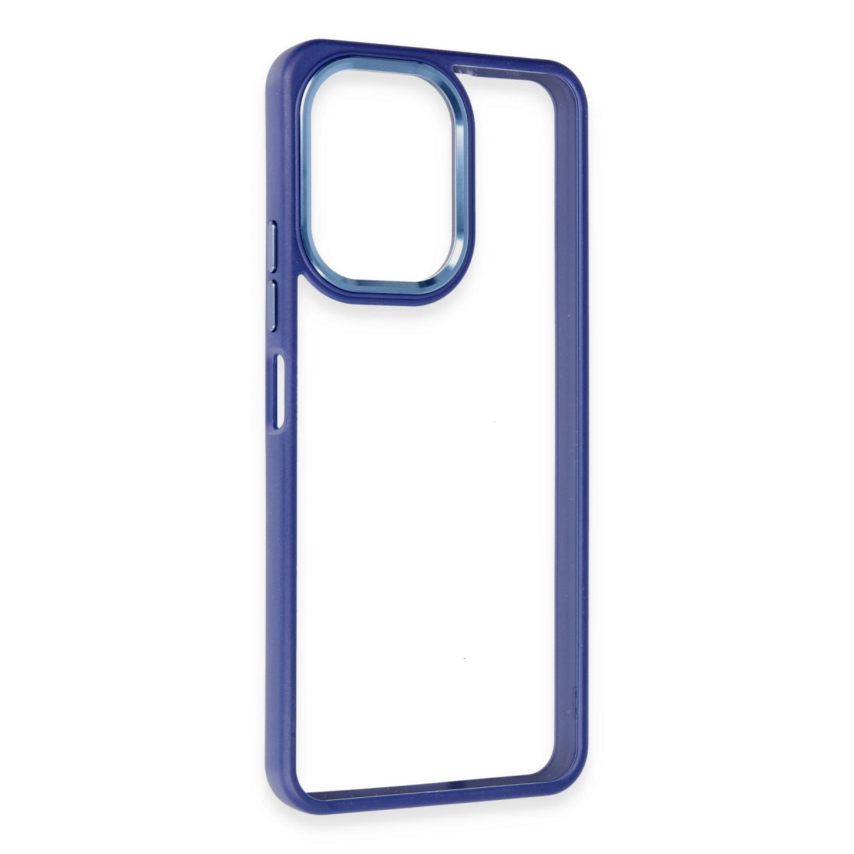 Mavi kenarlı şeffaf iPhone kılıf çerçevesi.
