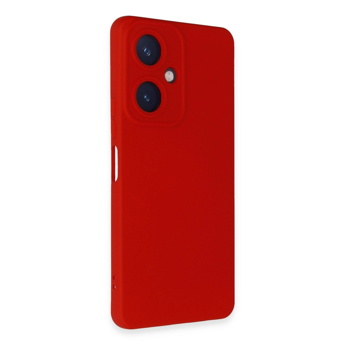 İki kamera lensi ve flaşlı kırmızı telefon kılıfı.