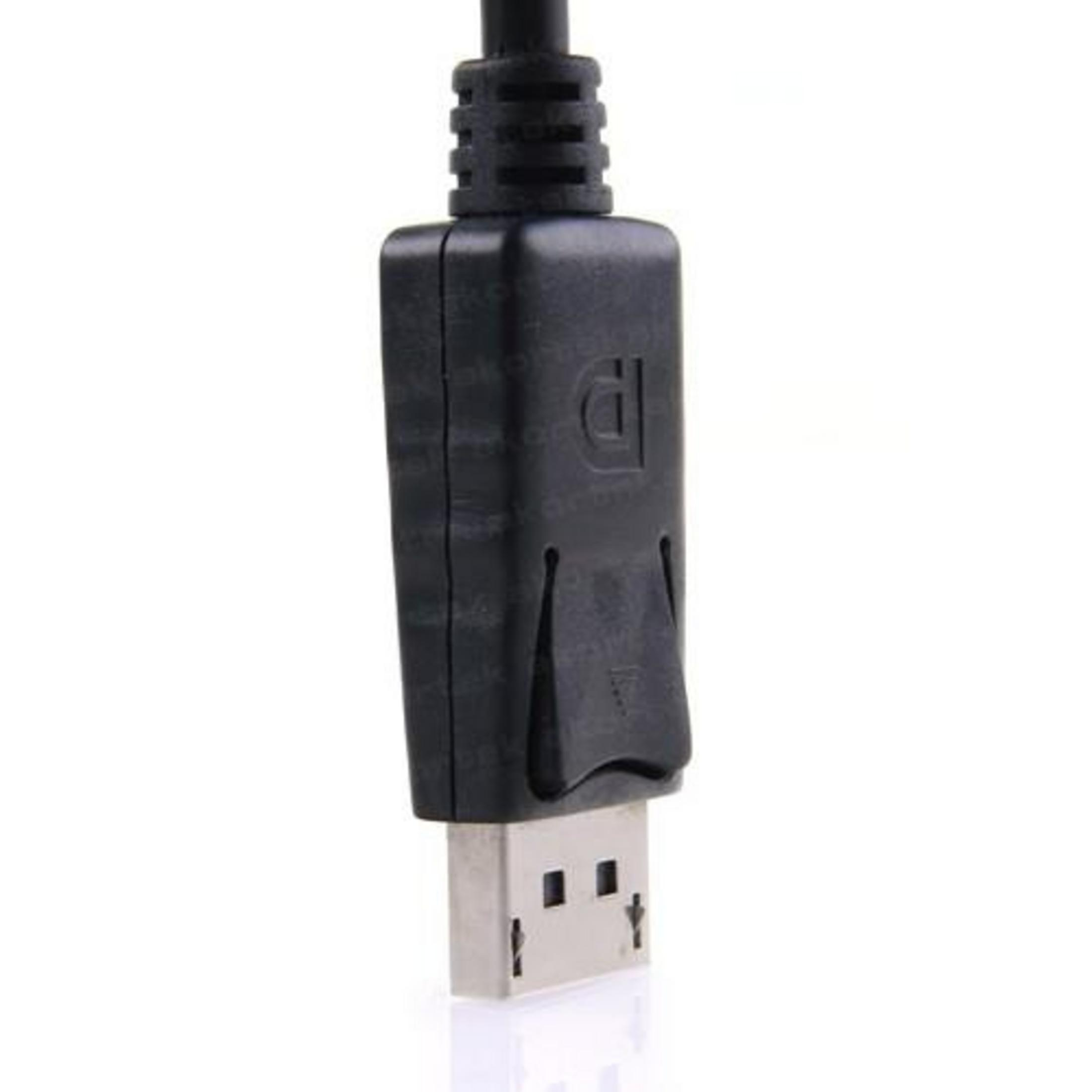 Gümüş USB fişli ve mandallı siyah DisplayPort konektörü.