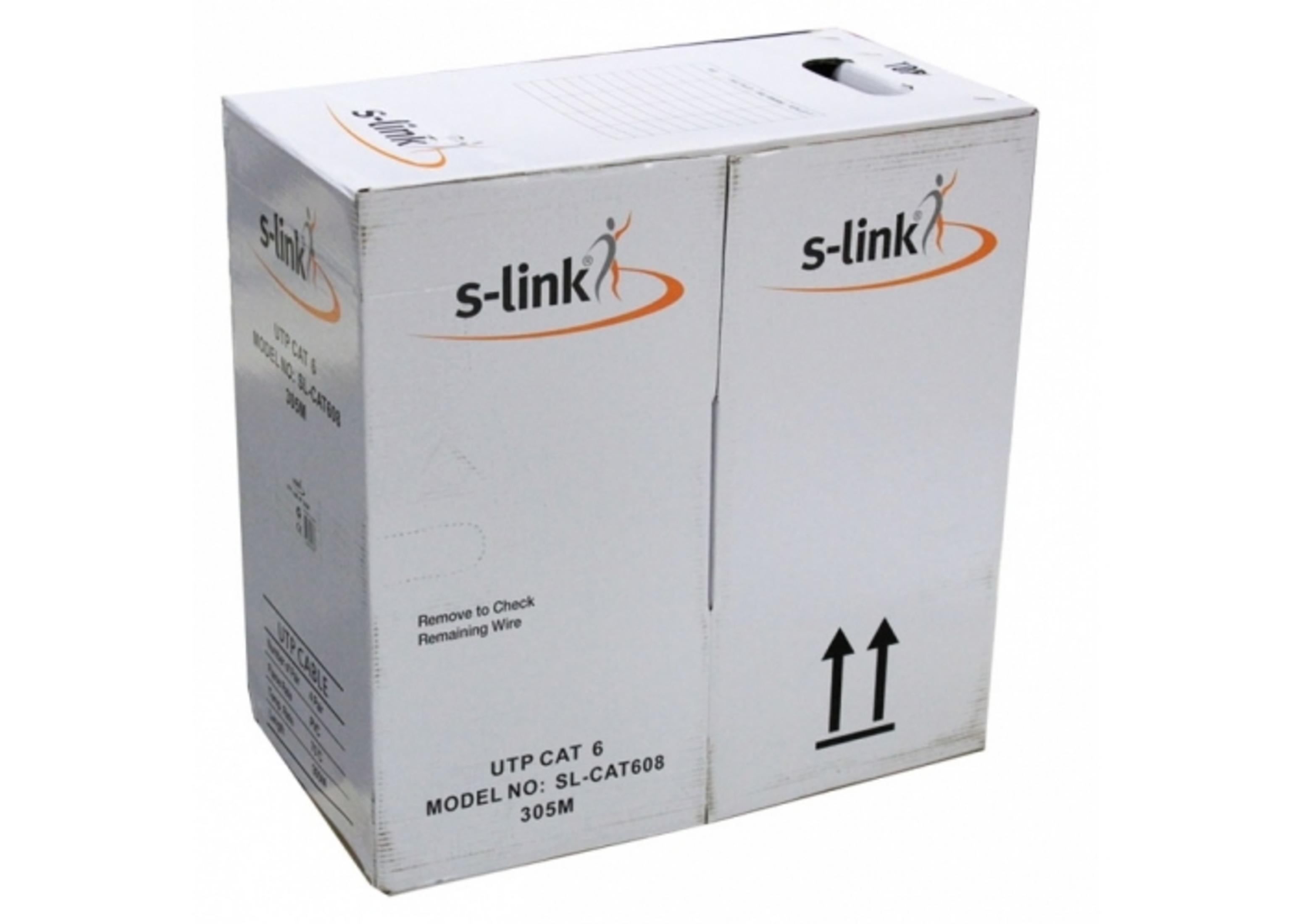 S-link logosu ve UTP CAT 6 bilgileri içeren beyaz karton kutu.