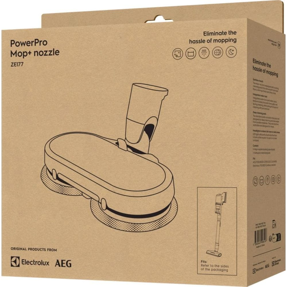 Boîte avec dessin d'une buse PowerPro Mop+ et texte.