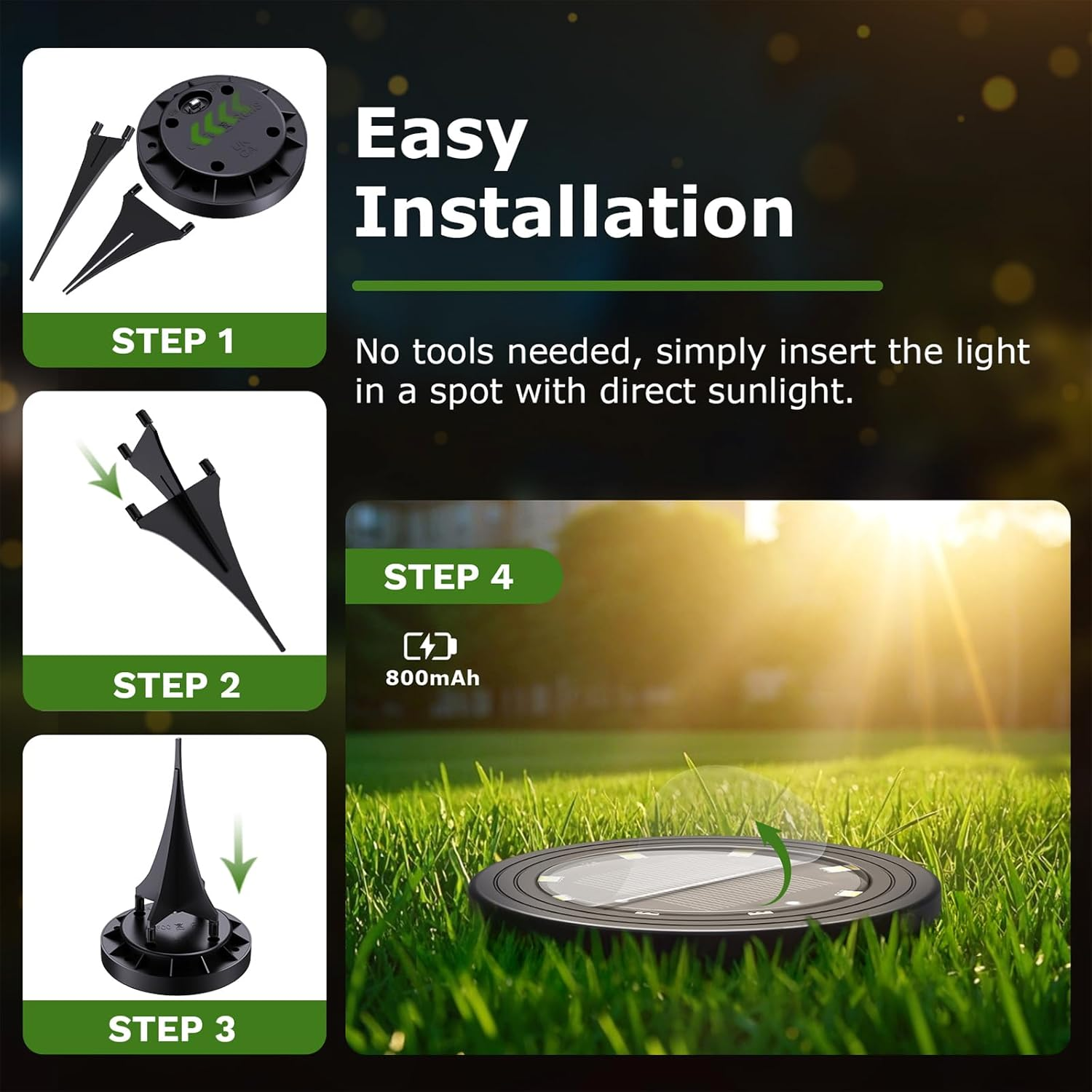 Einfache Installation: Solarlicht wird auf Gras gesetzt.