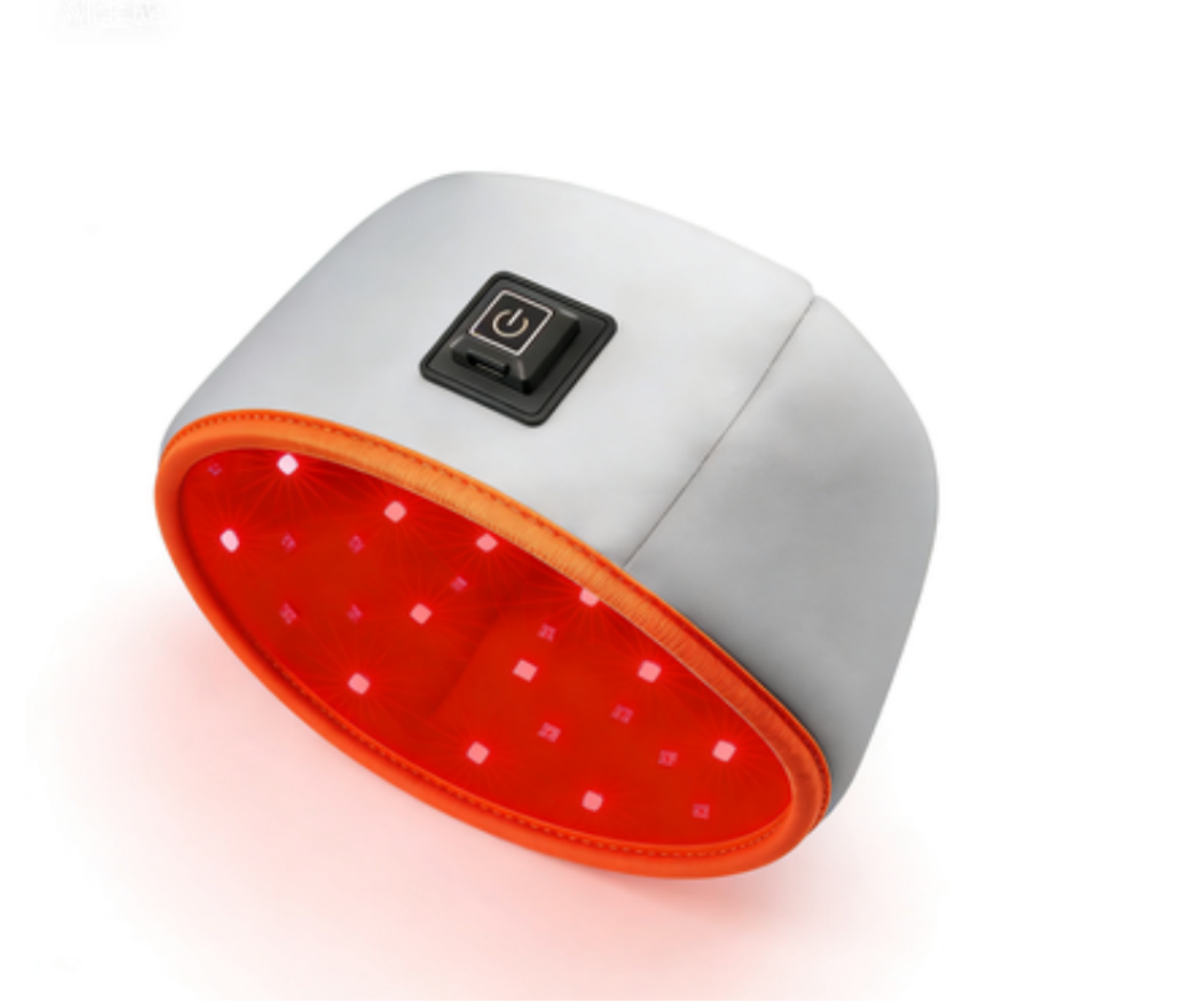 Ein weißes Gerät mit roter LED-Beleuchtung und einem schwarzen Ein-/Ausschalter.