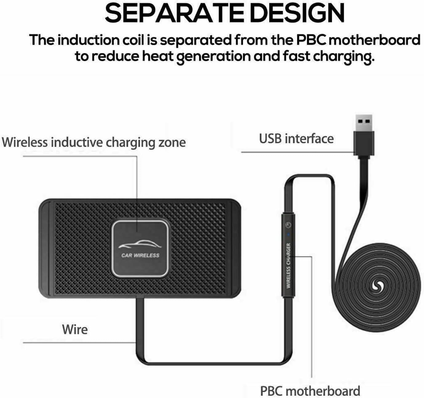 Kabelloser Ladebereich, USB-Schnittstelle, Kabel, PBC-Motherboard.