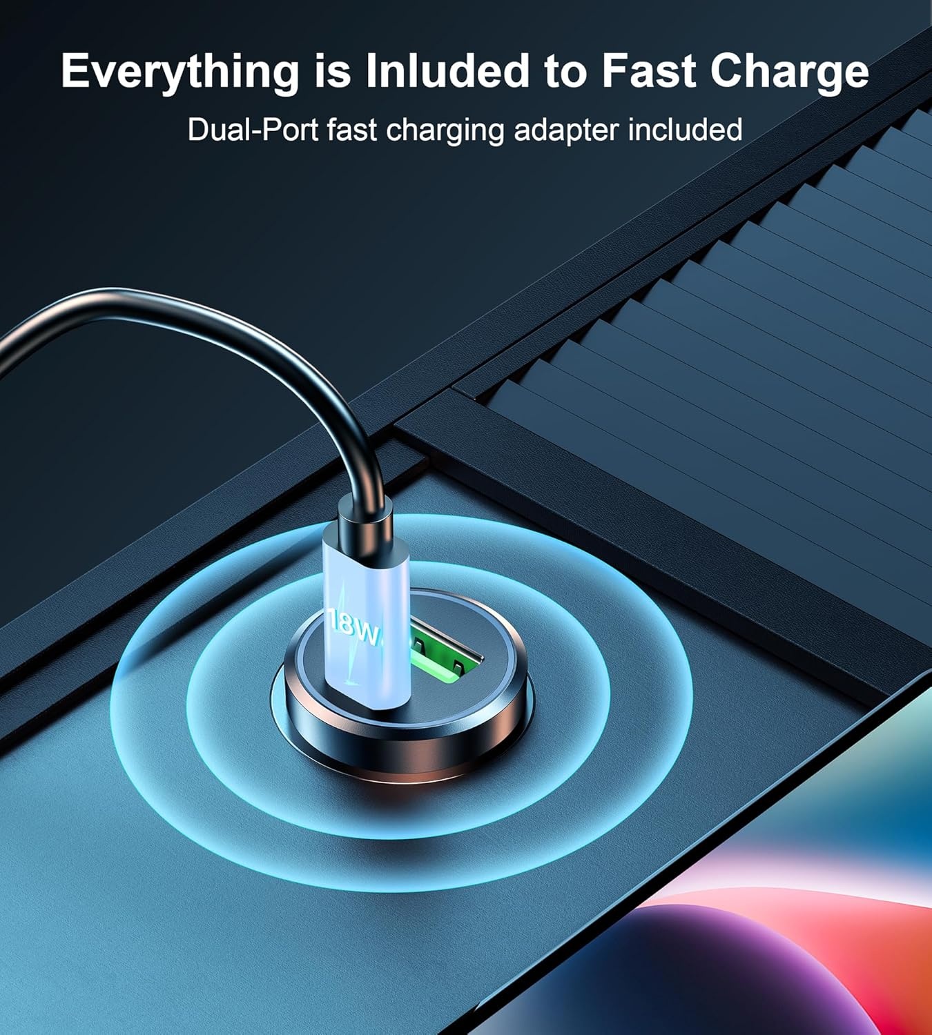Ein 18W Schnellladegerät mit USB-C-Anschluss wird mit einem Kabel verbunden.