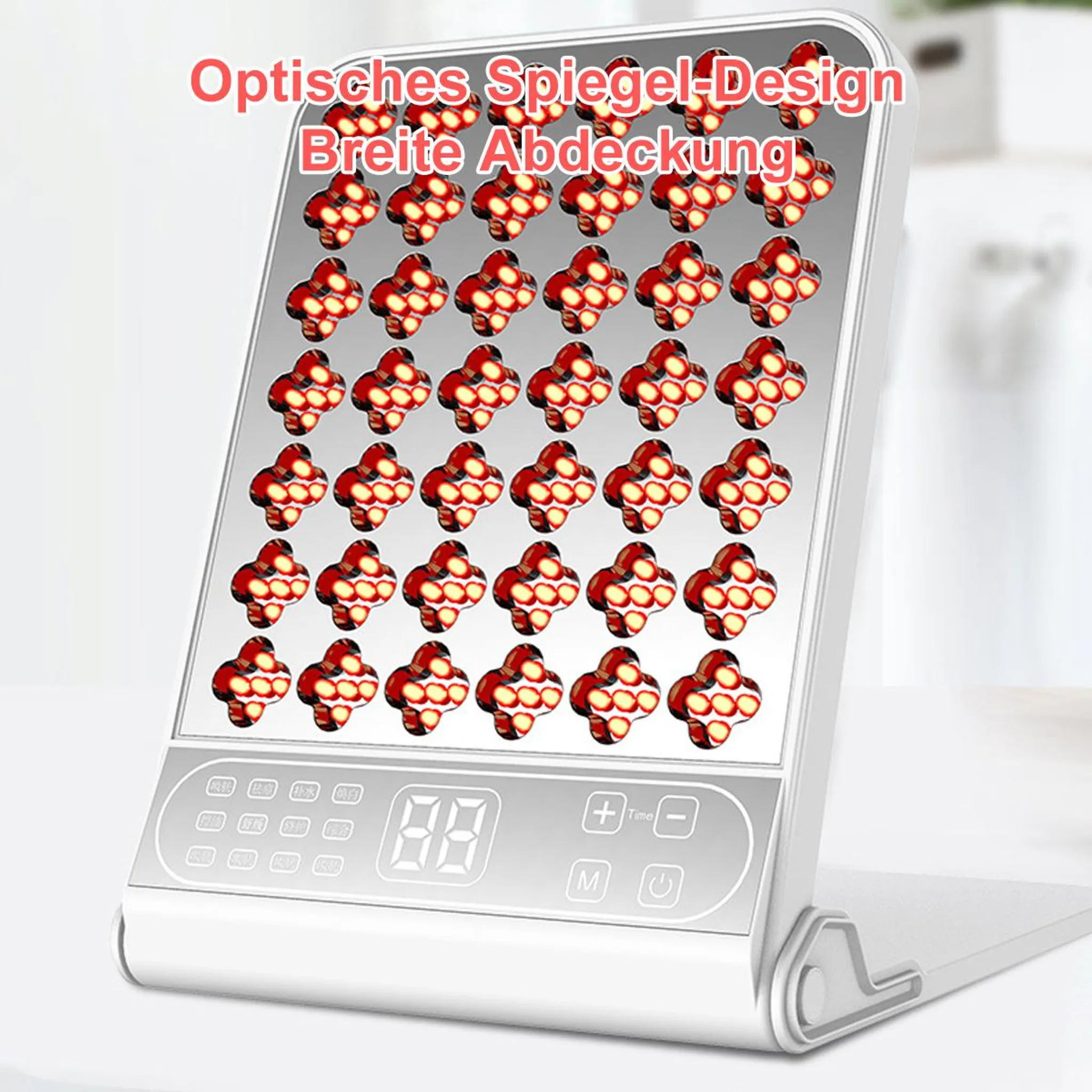 Ein Gerät mit Spiegel und vielen roten Lichtern.