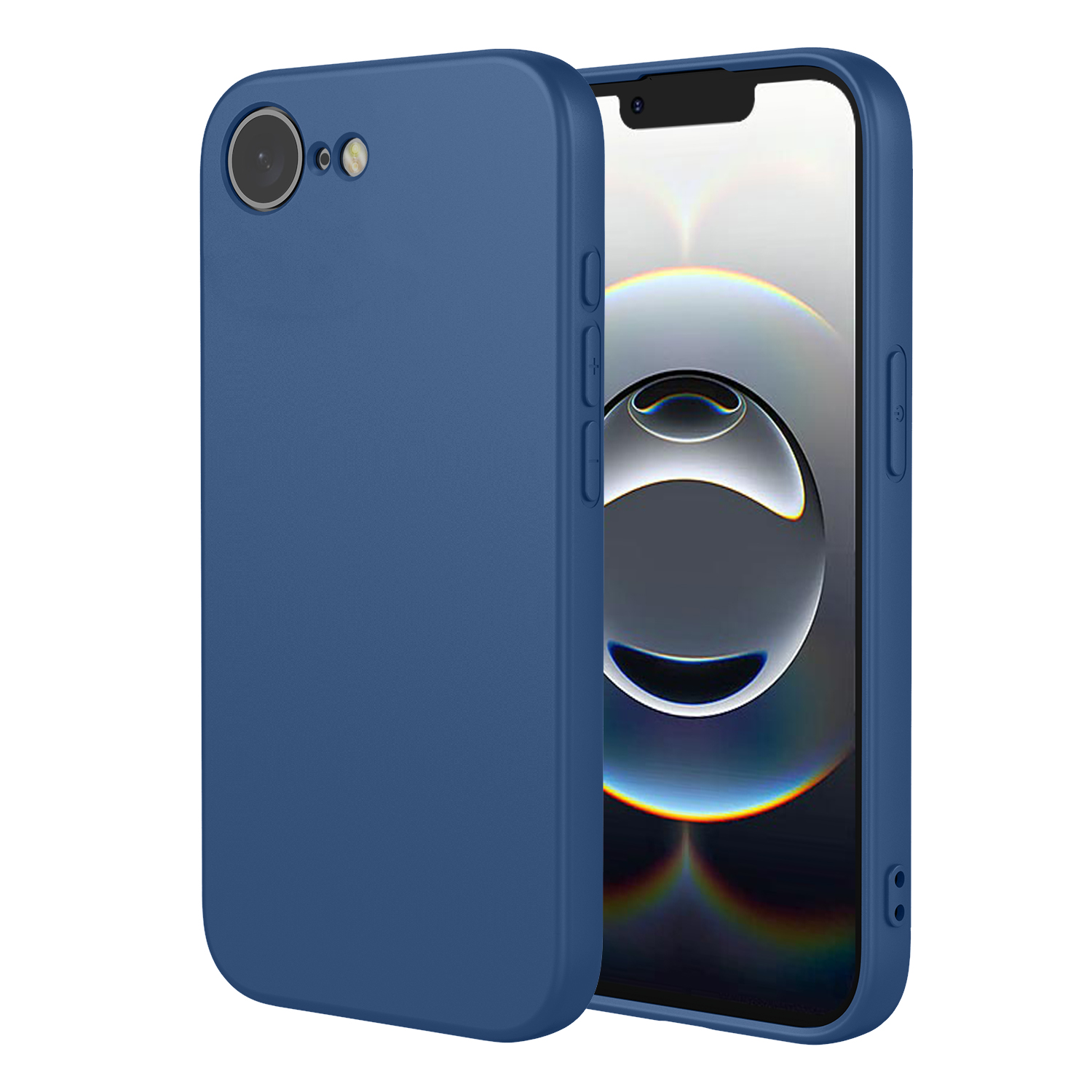 Een blauwe telefoonhoes met een telefoon erin.