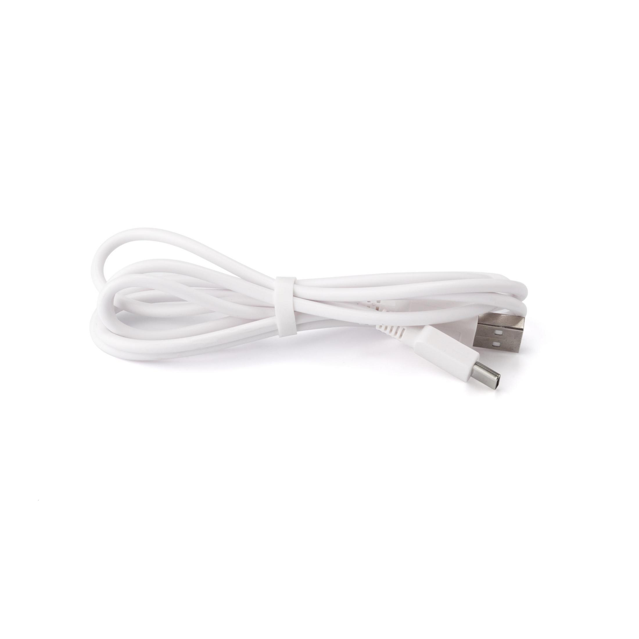 Biały kabel USB-C, zwinięty rzepem.