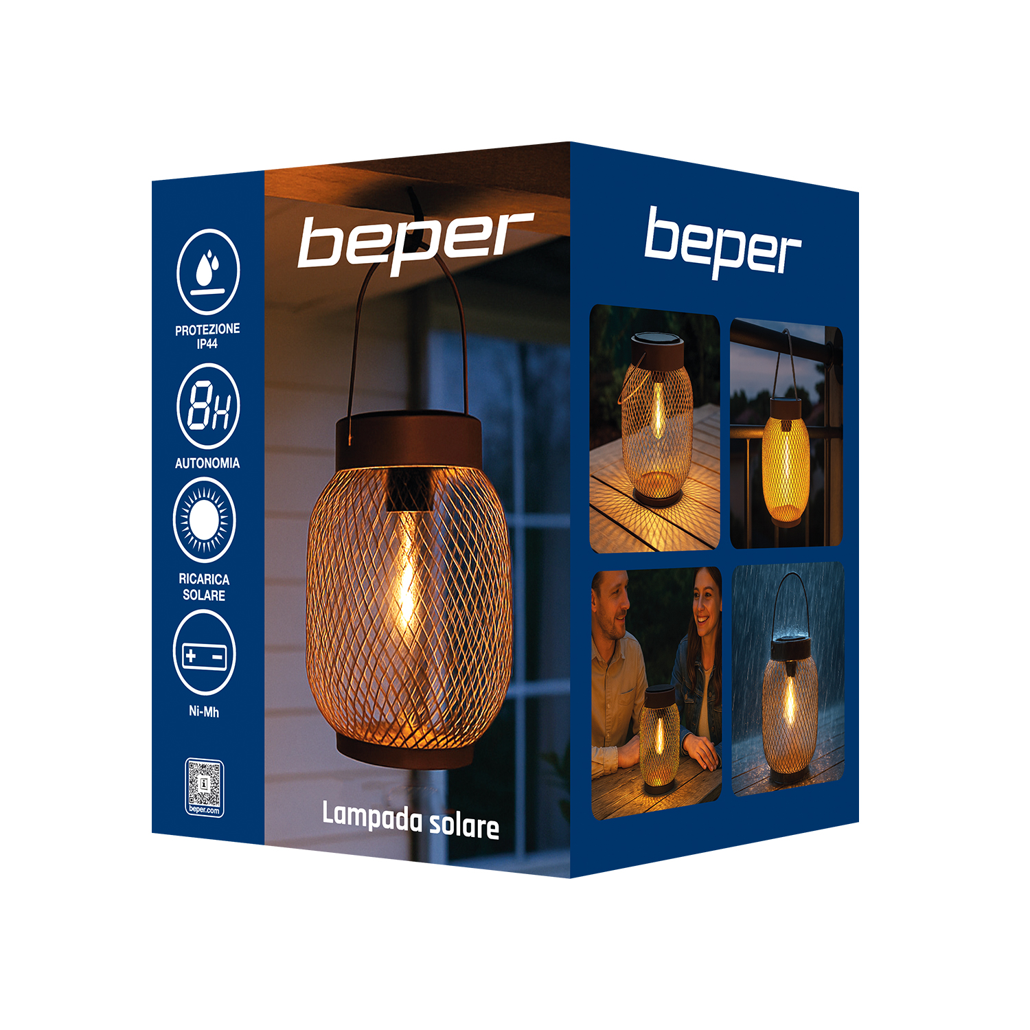 Lampada solare Beper con protezione IP44, autonomia 8h, batteria Ni-Mh.