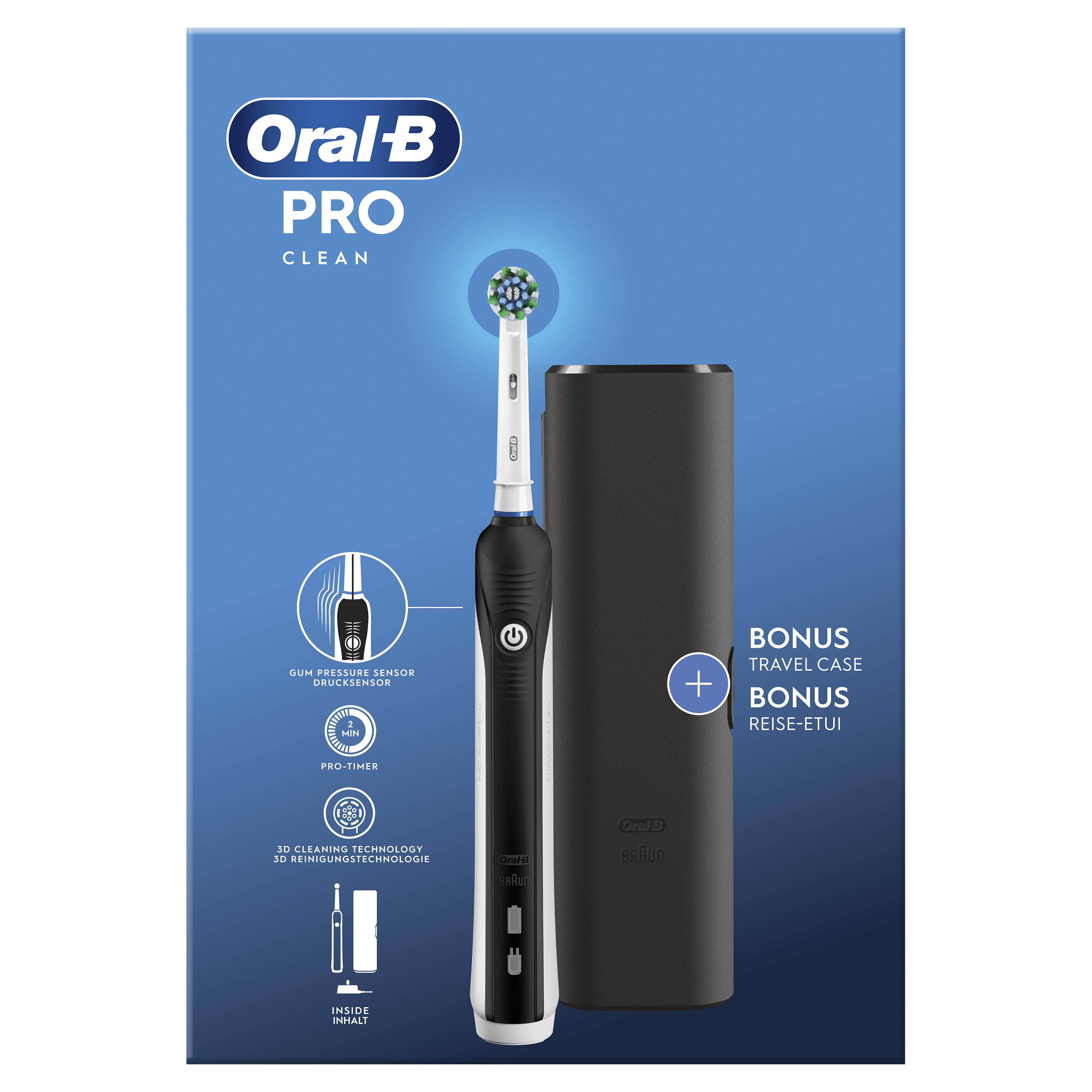 Spazzolino Oral-B Pro Clean con custodia da viaggio nera. Sensore di pressione.