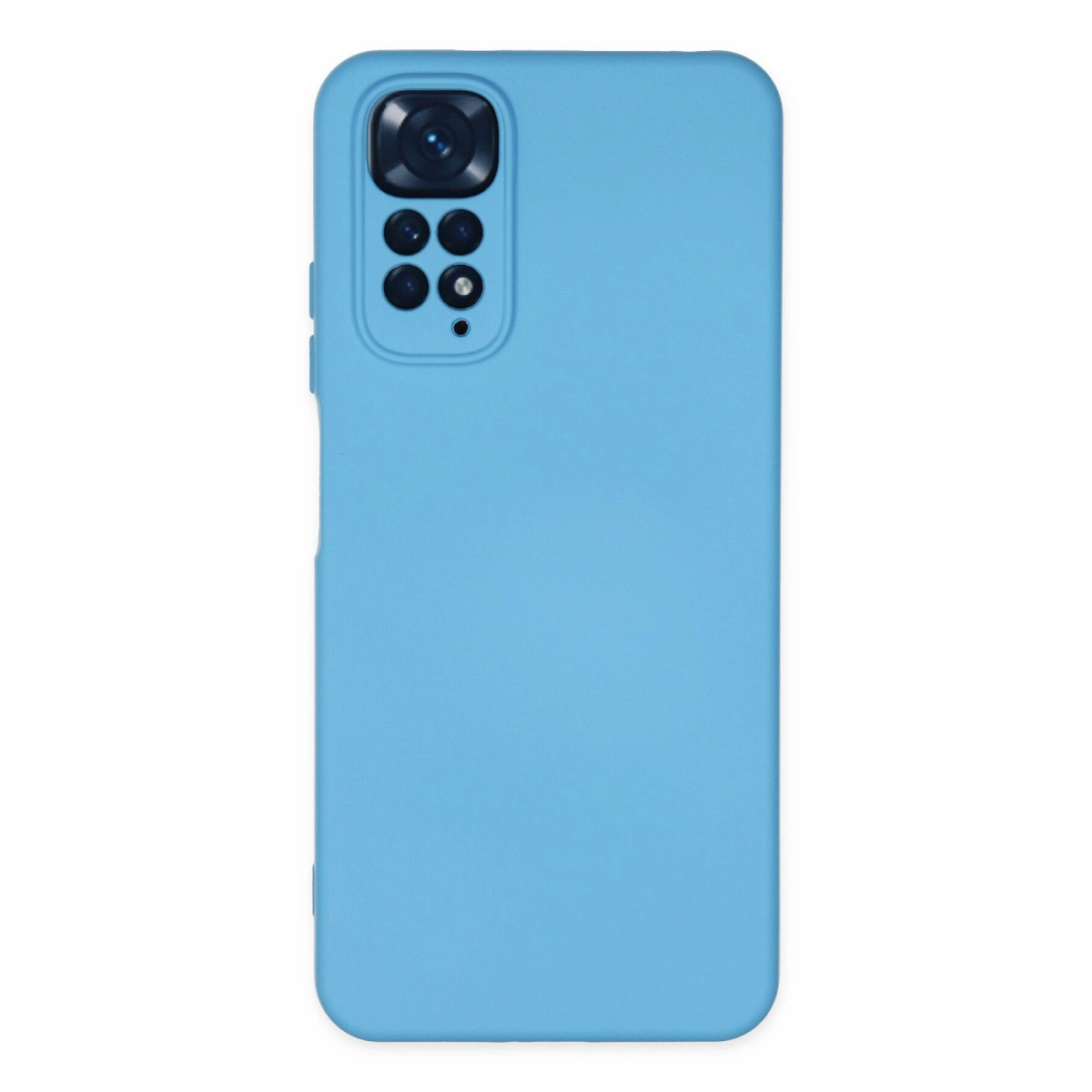 Dikdörtgen kamera modüllü açık mavi telefon kılıfı.