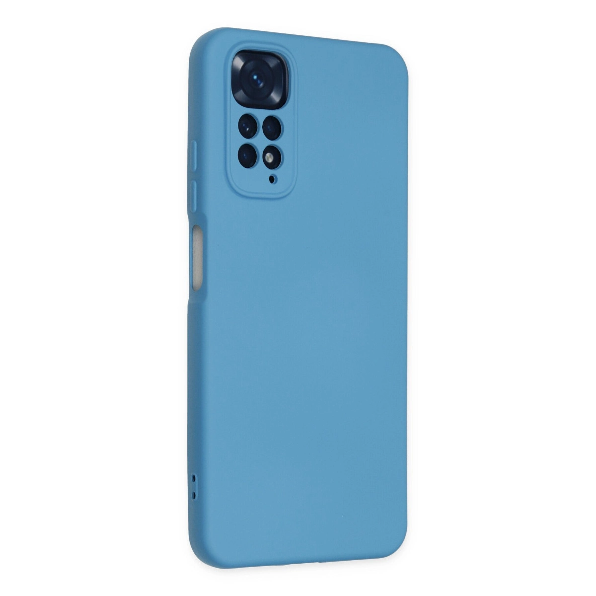 Arkada kamera modülü bulunan mavi bir telefon kılıfı.