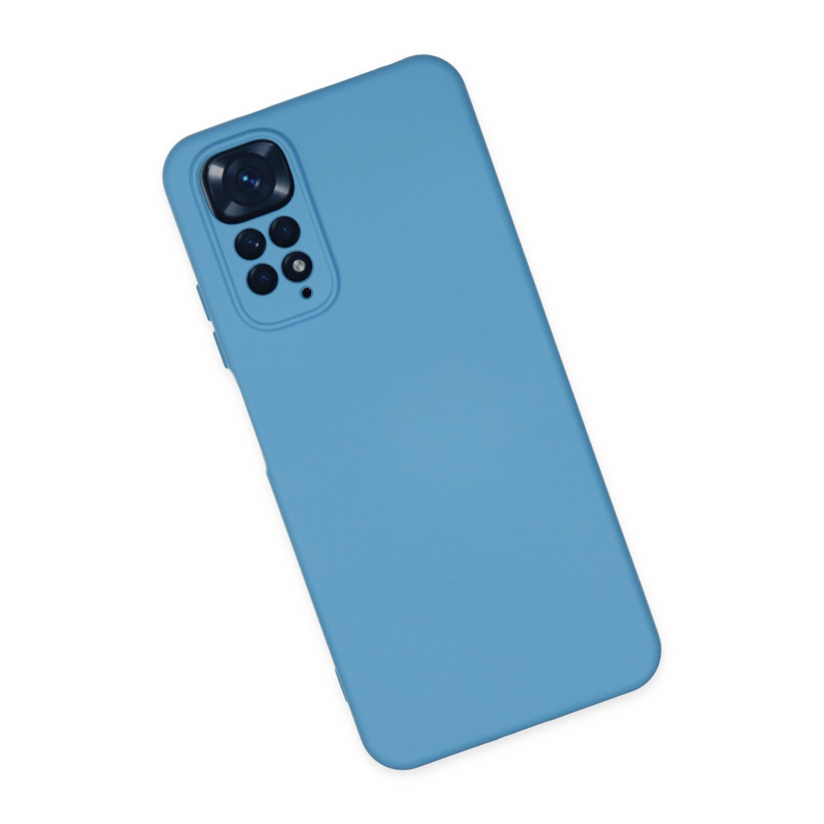 Beyaz arka plan üzerinde kamera modüllü mavi telefon kılıfı.