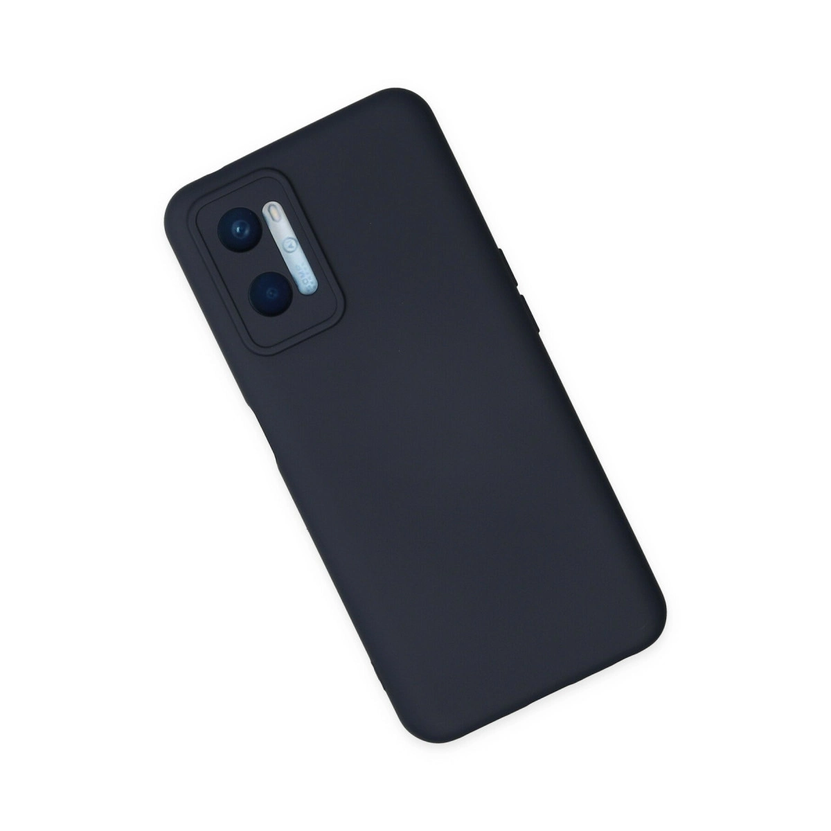 Beyaz arka plan üzerinde kamera modüllü lacivert telefon.