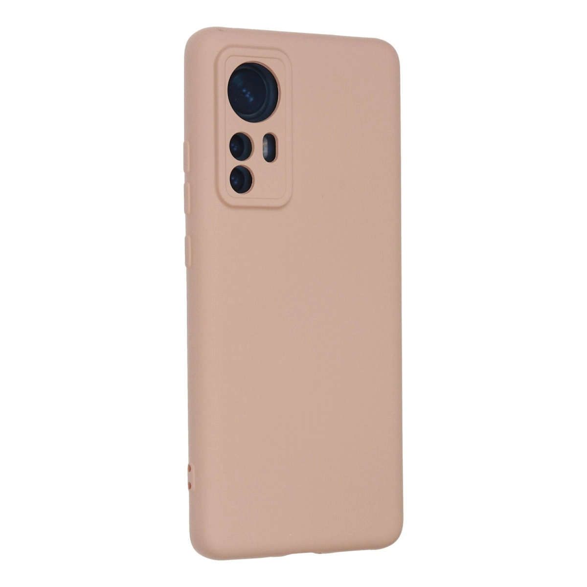 Sol tarafta dikdörtgen kamera kesi olan açık pembe telefon kılıfı.