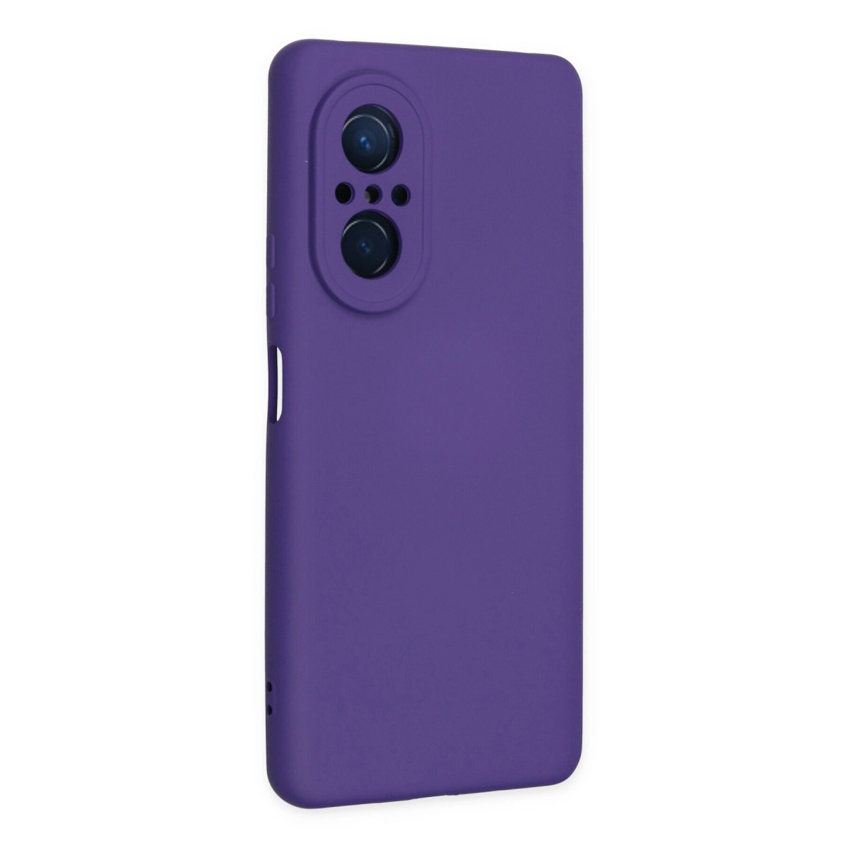 İki lensli yuvarlak kamera kesimli mor telefon kılıfı.