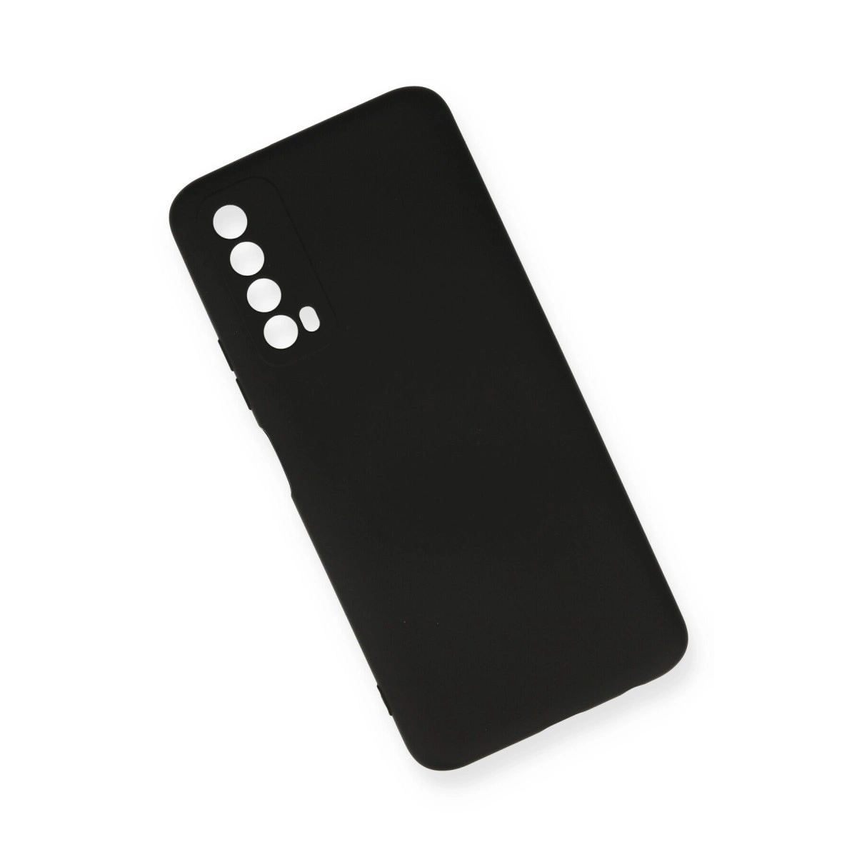 Dört kamera ve flaş için kesikleri olan siyah telefon kılıfı.