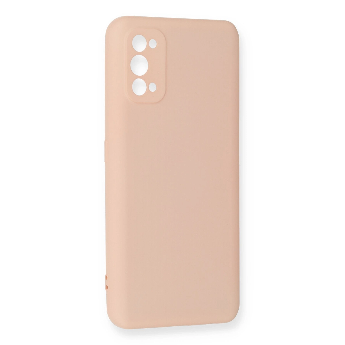 Arkada dört kamera kesiği olan şeftali rengi telefon kılıfı.