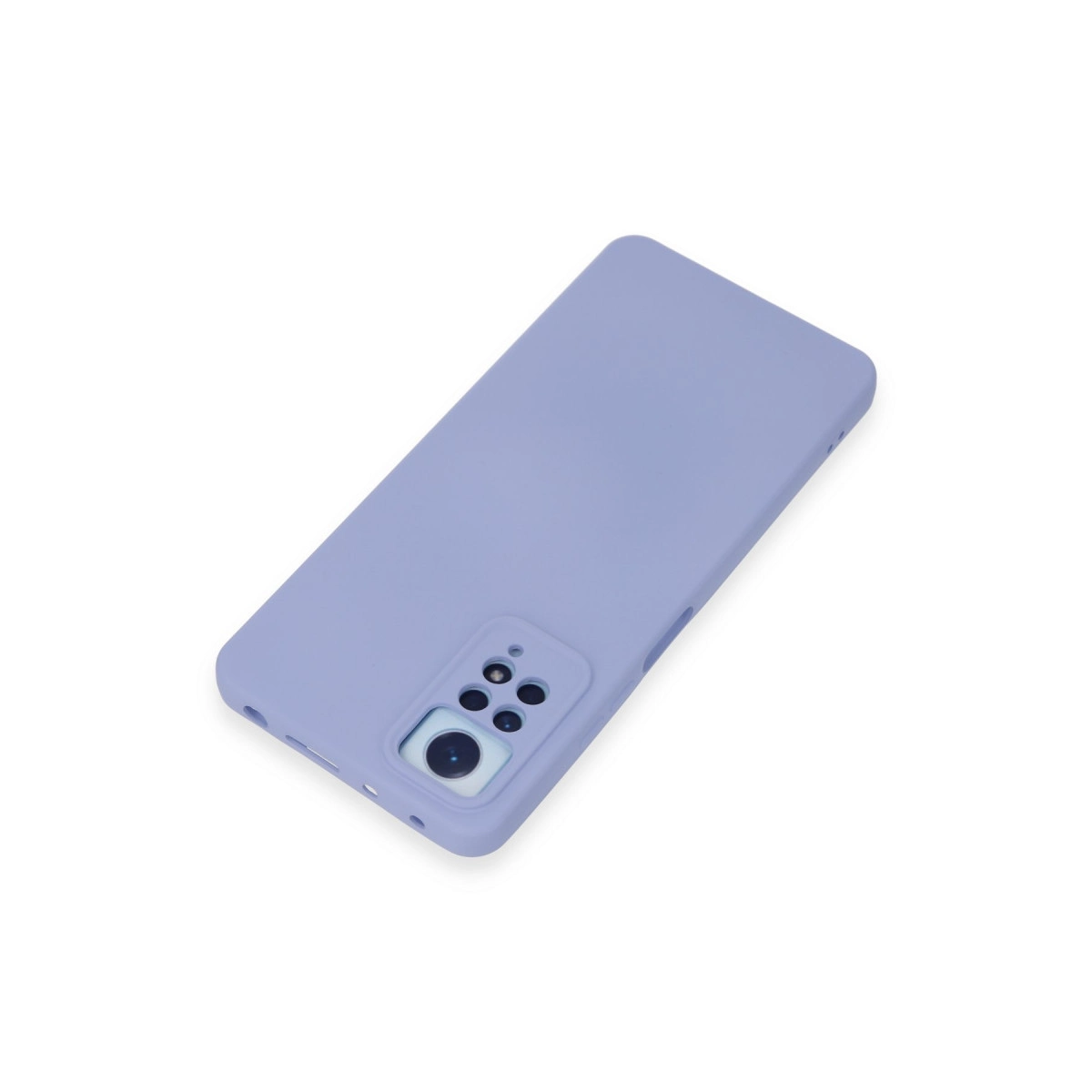 Beyaz arka plan üzerinde kamera modülüne sahip açık mor telefon kılıfı.