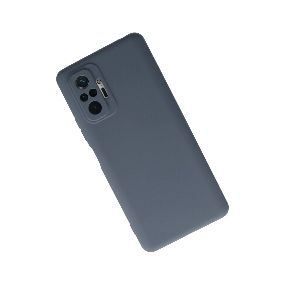 Dört kameralı koyu gri telefon, beyaz arka planda izole edilmiş.