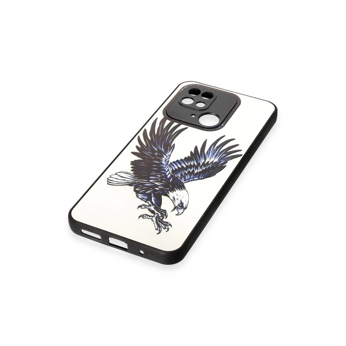 Kartal desenli, siyah kenarlı akıllı telefon kılıfı.