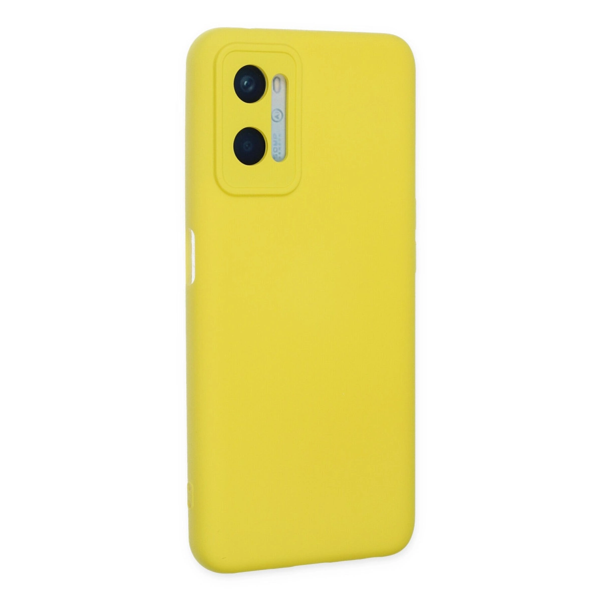 Arkada iki kamera lensi bulunan sarı telefon kılıfı.