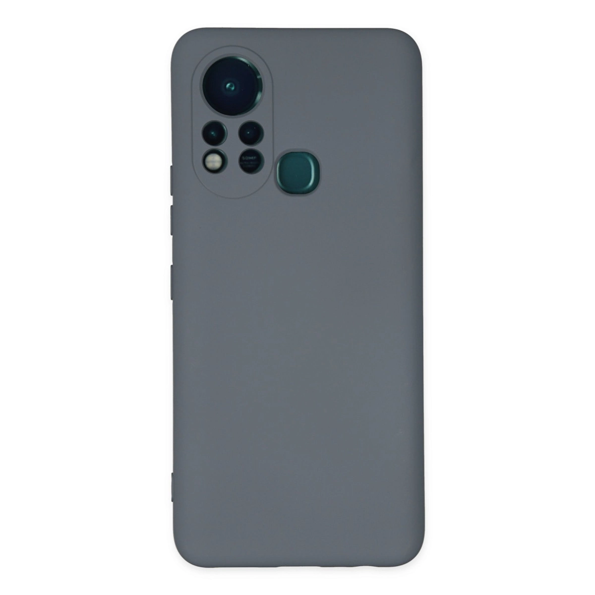 Kamera modülü ve parmak izi sensörlü gri telefon kılıfı.