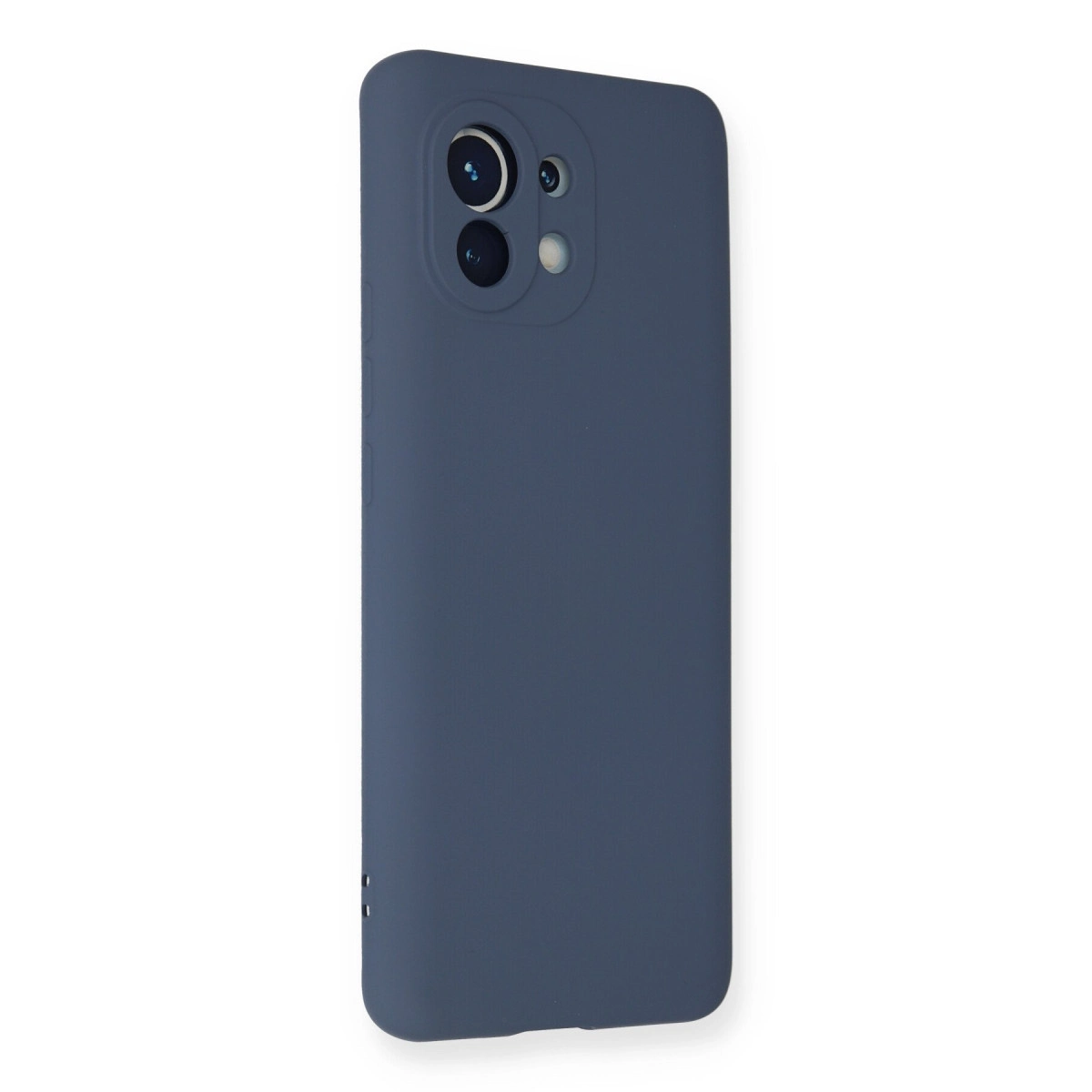 Kamera modüllü lacivert telefon kılıfı beyaz zeminde.