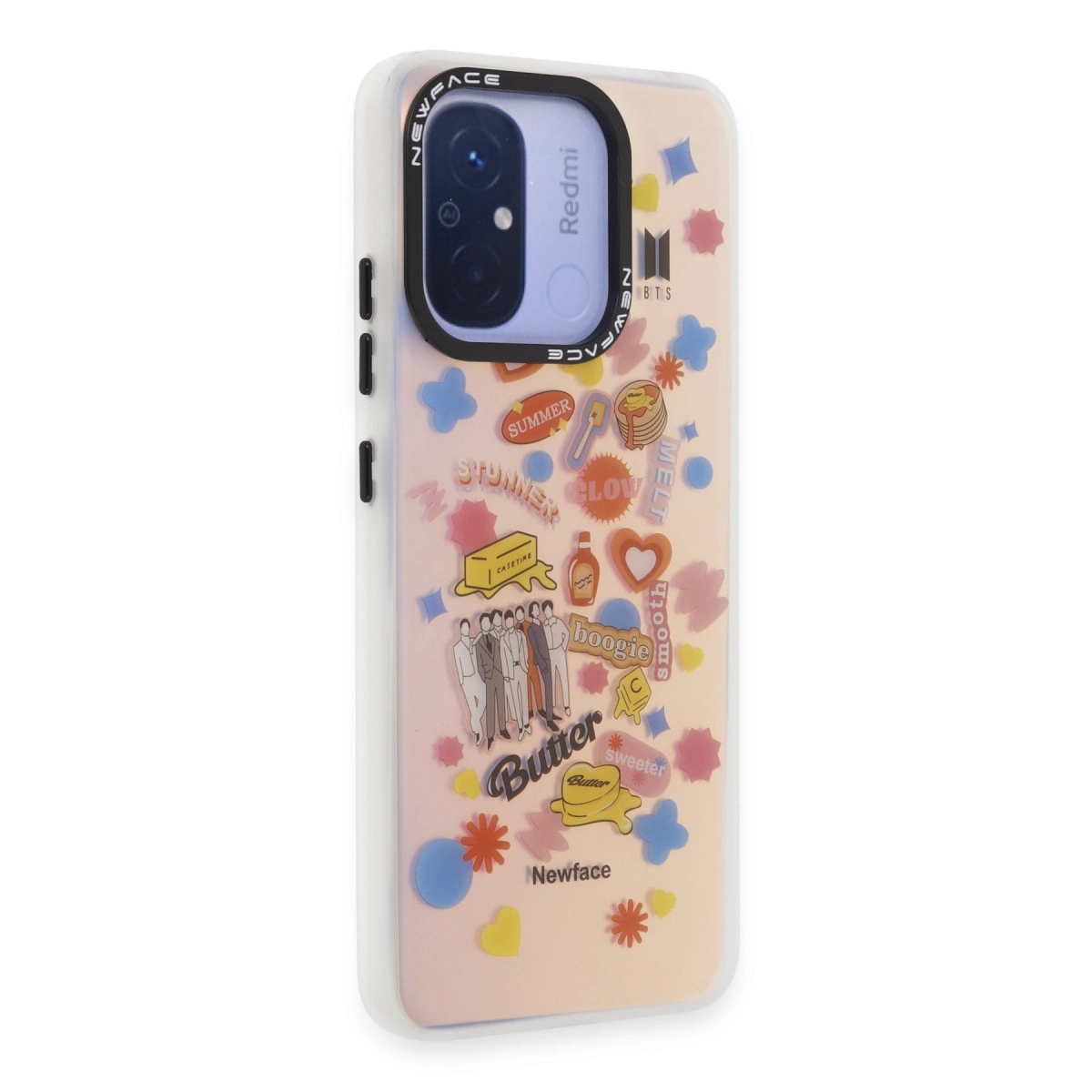 BTS Butter temalı telefon kılıfı. Grup resmi, metin ve eğlenceli grafikler içerir.