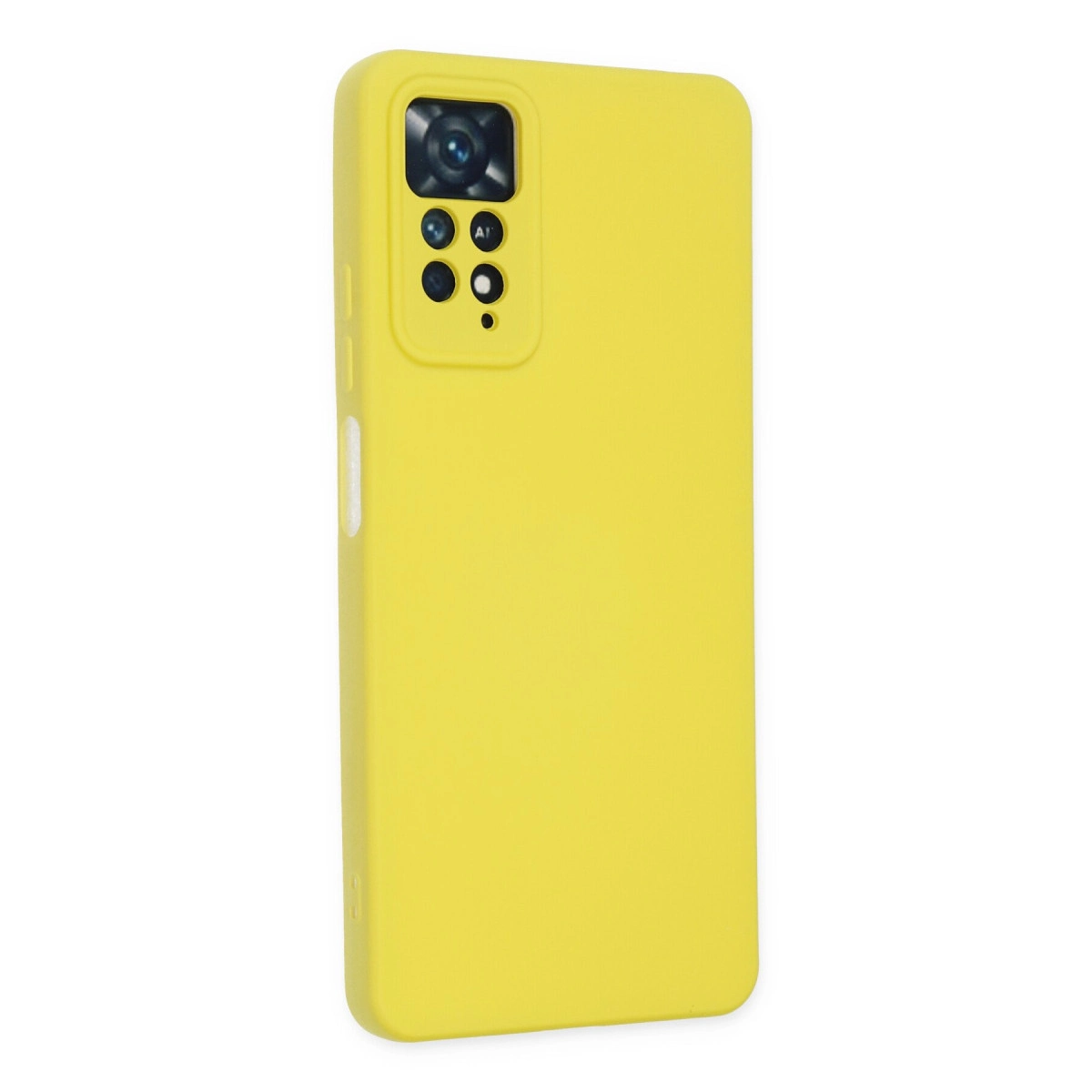 Arkada kamera modülü bulunan sarı telefon kılıfı.