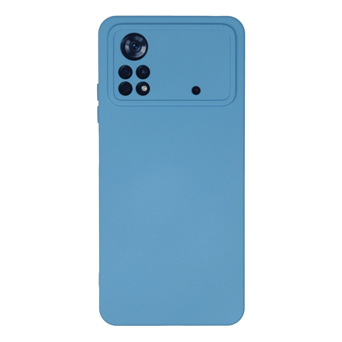 Mavi telefon kılıfı, dikdörtgen kamera modülü ve çoklu lensli.