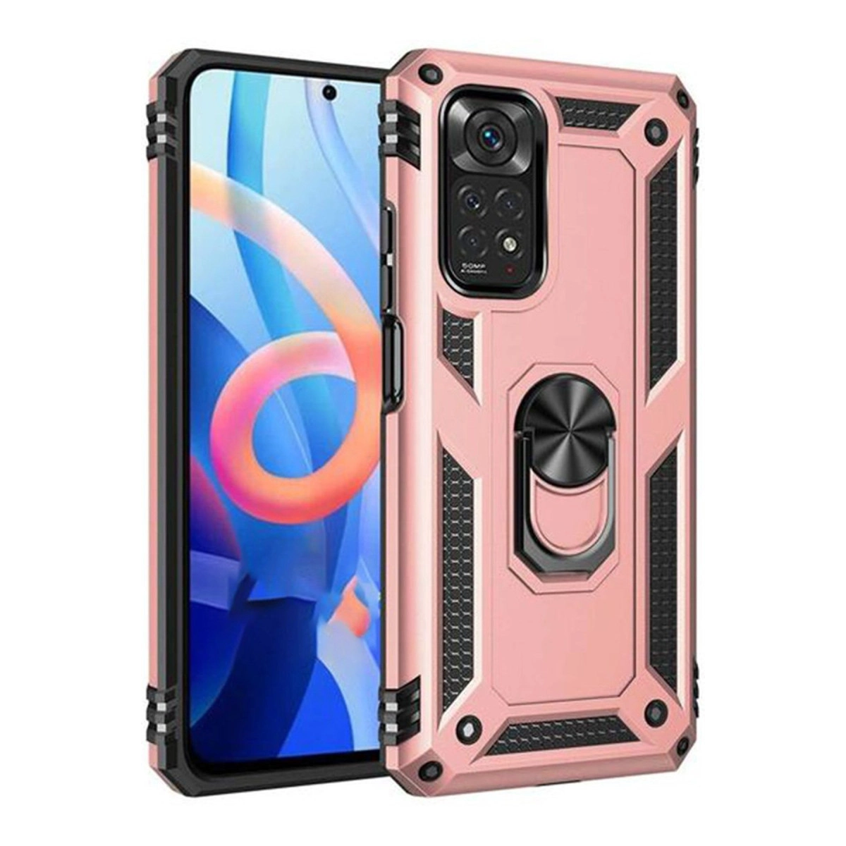 Halka tutuculu, sağlam tasarımlı, rose gold telefon kılıfı.