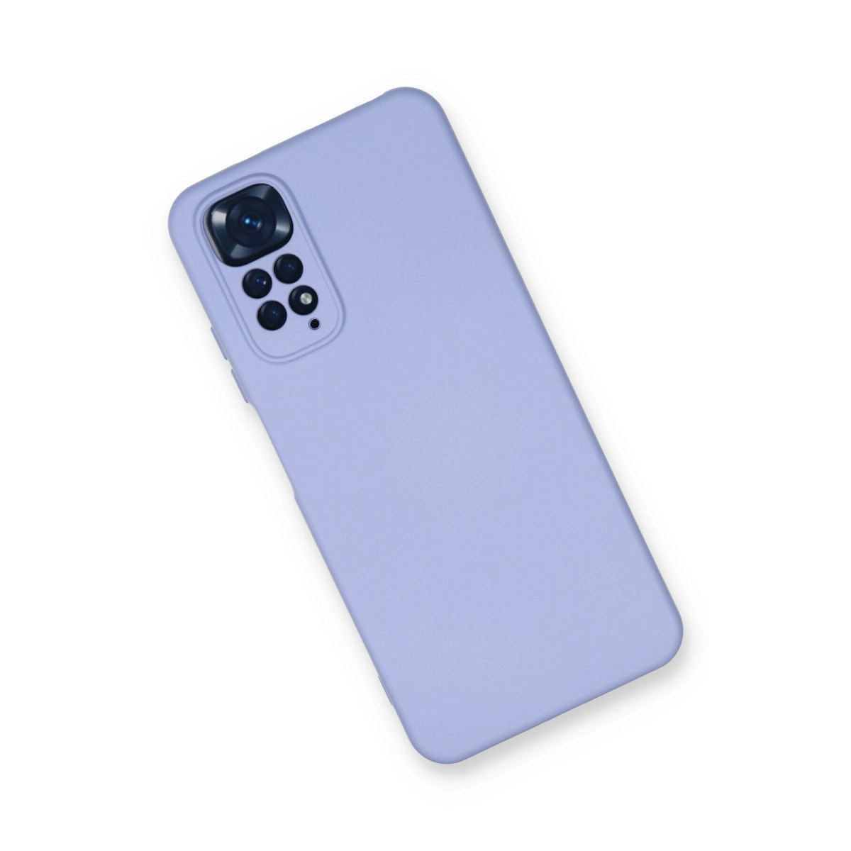 Sol üstte kamera grubu bulunan açık mor telefon kılıfı.