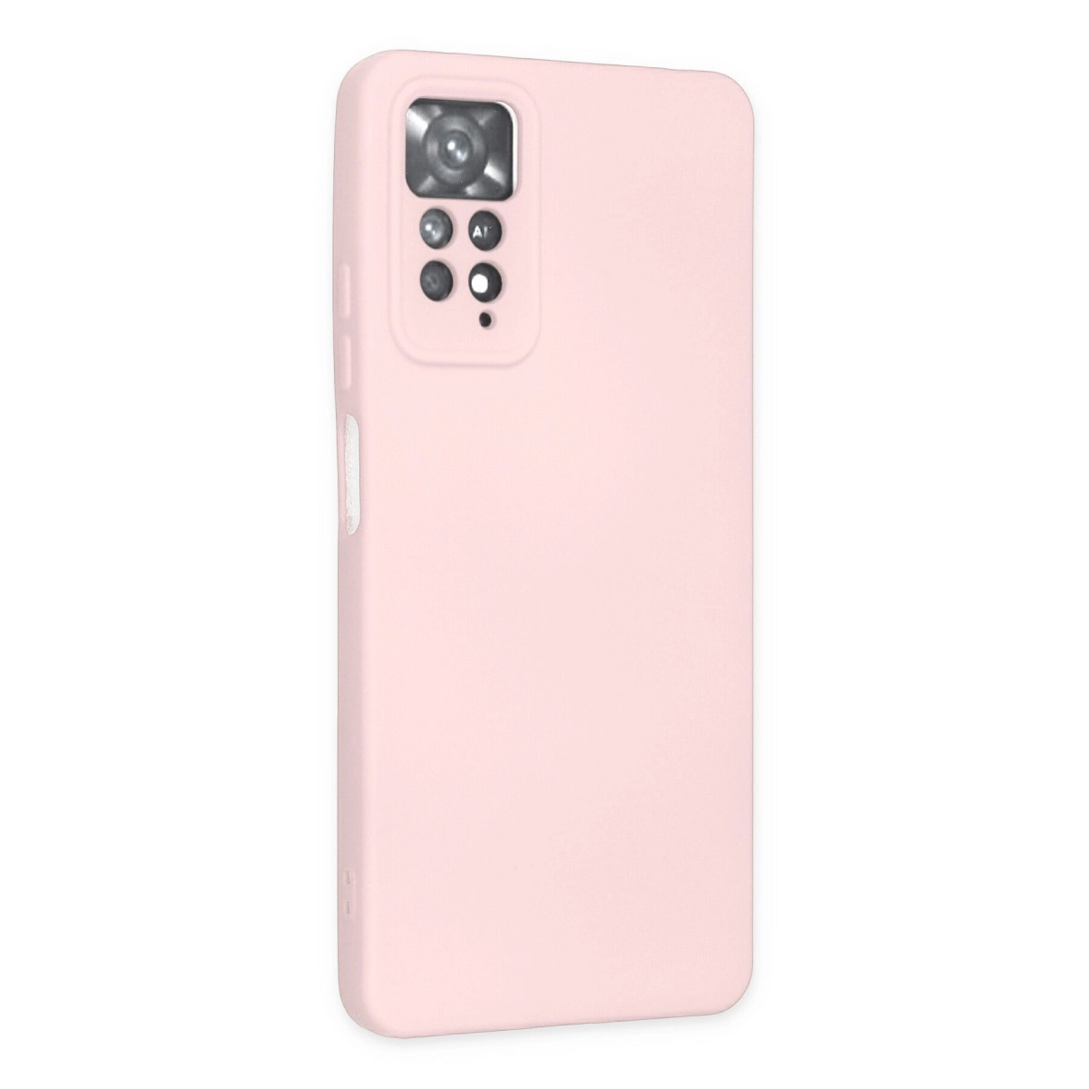 Arkada kamera modülü bulunan açık pembe telefon kılıfı.