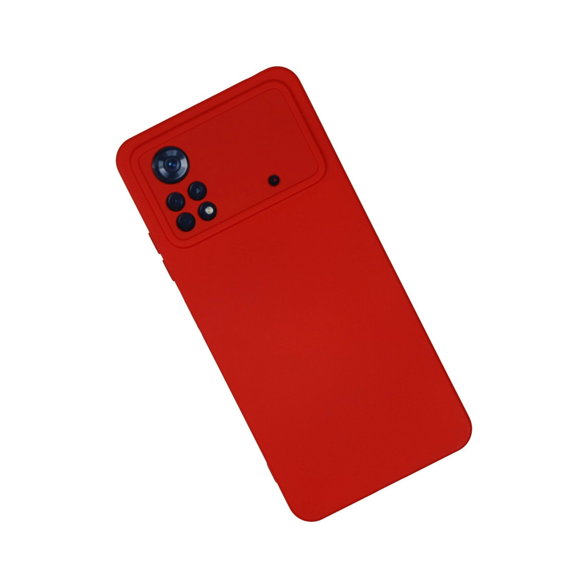 Kamera modülü ve flaşlı kırmızı telefon kılıfı.