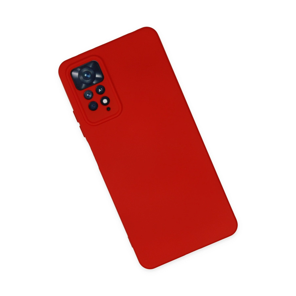 Beyaz arka plan üzerinde kamera modüllü kırmızı telefon kılıfı.