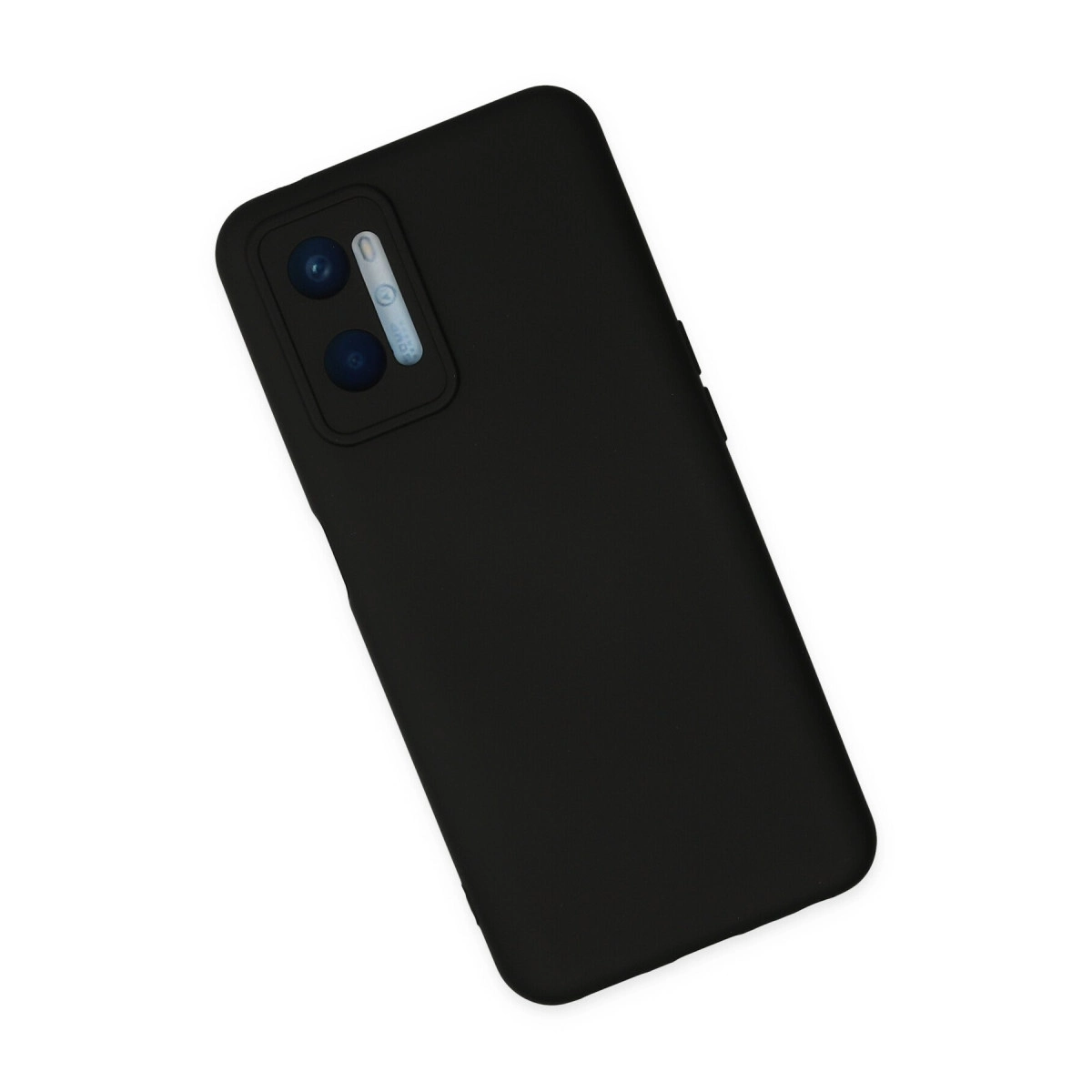 Kamera modüllü siyah akıllı telefon, beyaz arka plan üzerinde.