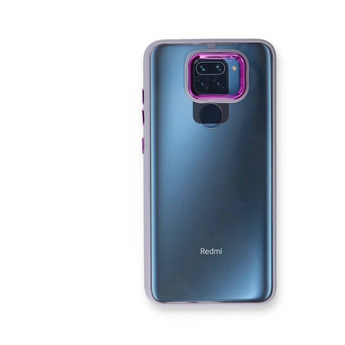 Kamera ve kırmızı logolu mavi akıllı telefonun arkası kılıfta.