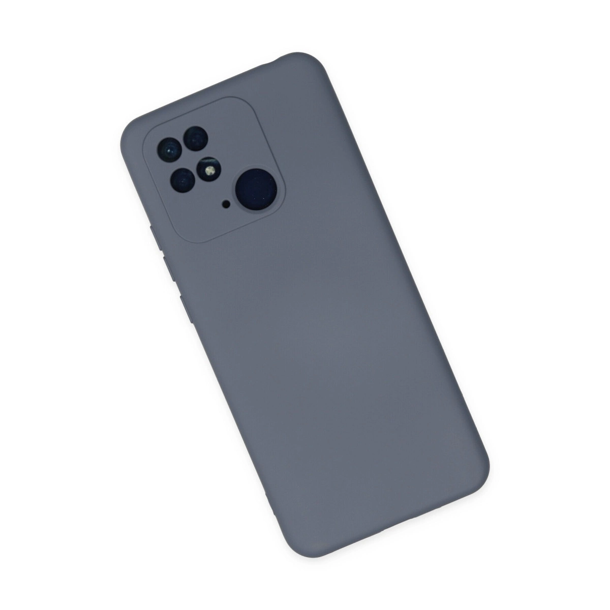 Dörtlü kamera kesimli gri telefon kılıfı beyaz arka plan üzerinde.